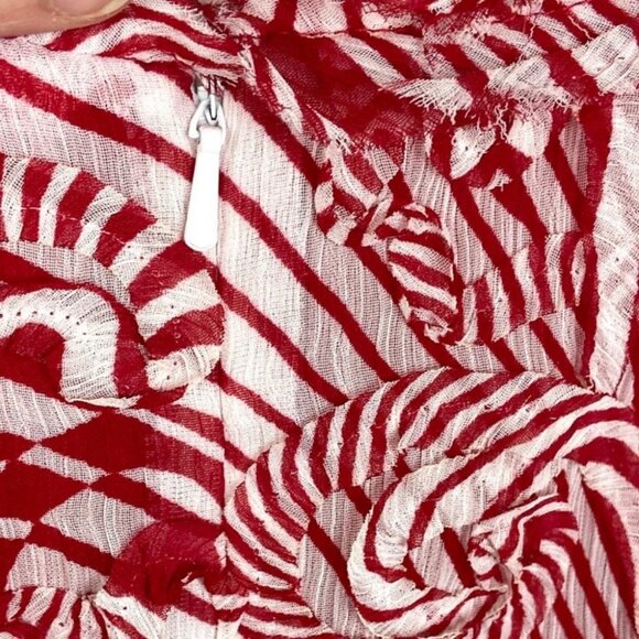 J. Peterman Appliqué Red White Fringe Midi Dress Size 6 Lined Cap Sleeve Party - Picture 5 of 7